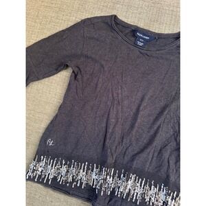 Ralph Lauren Girl's Top Size S (7) Gray Sequin Trim‎ 3/4 Sleeve T-Shirt